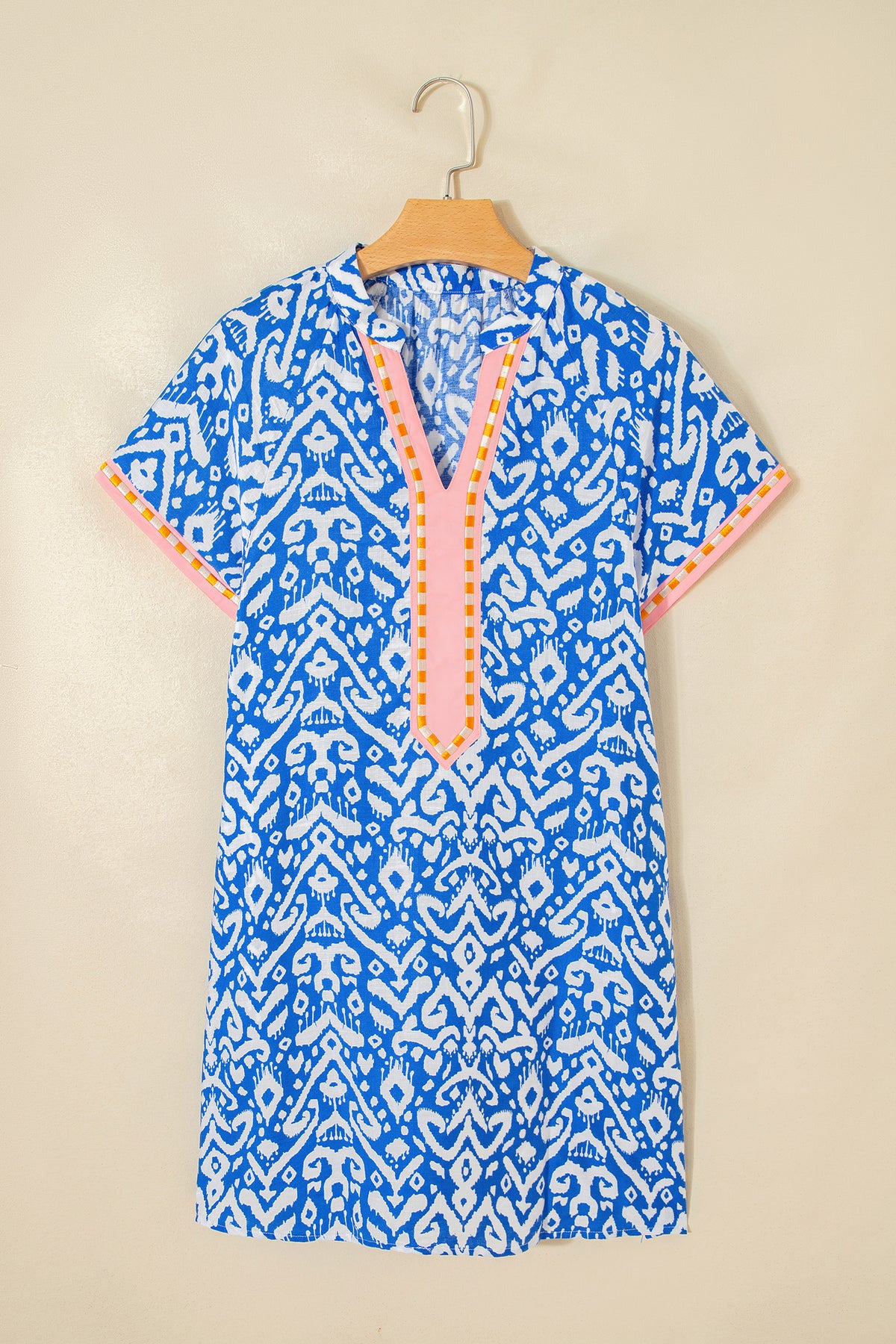 Blue Western Fashion Print Striped Color Block Patchwork Shift Mini Dress