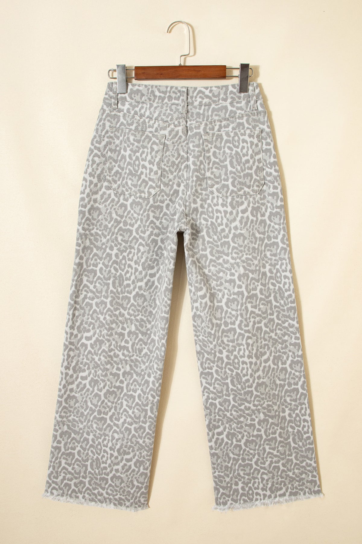 Gray Leopard Frayed Edge Wide Leg High Waist Jeans