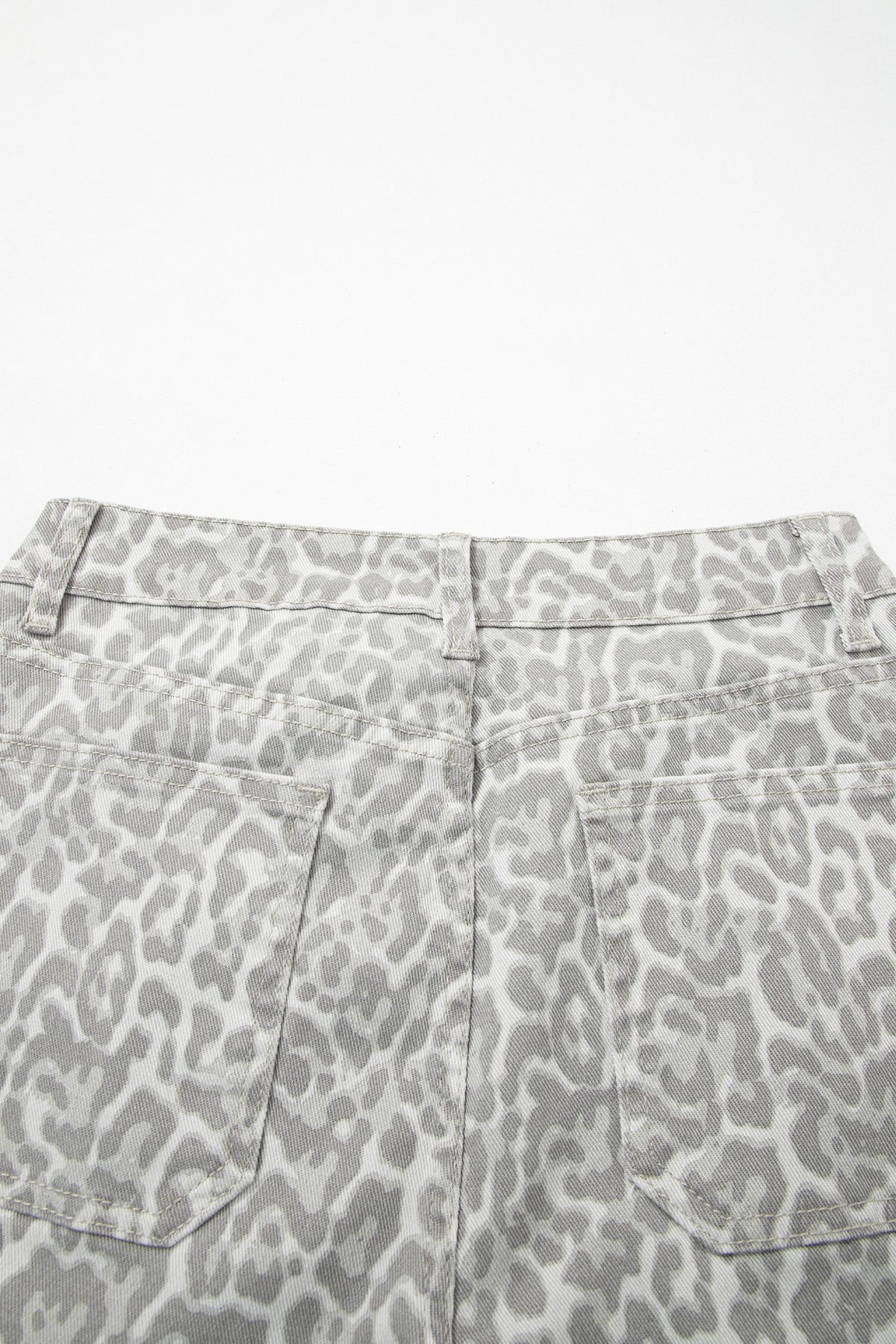 Gray Leopard Frayed Edge Wide Leg High Waist Jeans