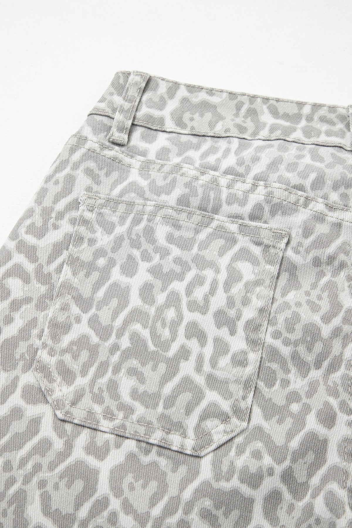 Gray Leopard Frayed Edge Wide Leg High Waist Jeans